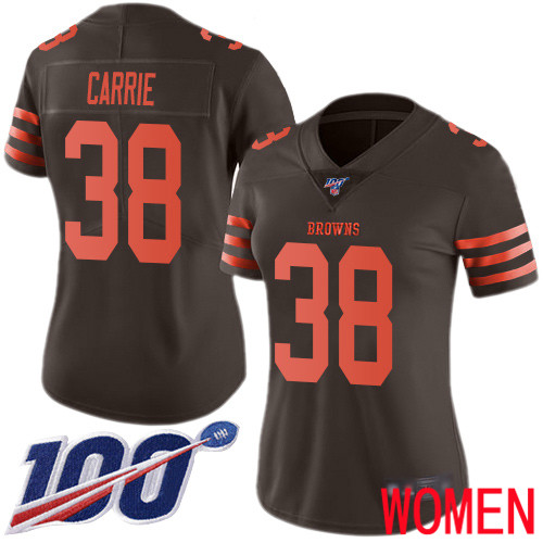 Cleveland Browns T J Carrie Women Brown Limited Jersey #38 NFL Football 100th Season Rush Vapor Untouchable->nfl t-shirts->Sports Accessory